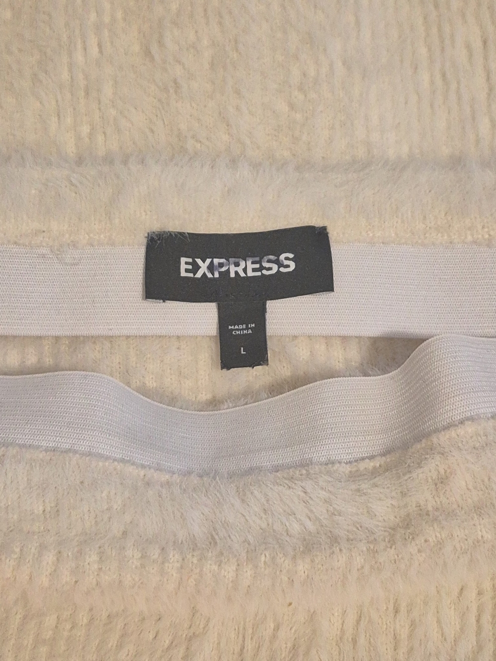 Express Fuzzy Fur Midi Ivory Pencil Skirt Sz L - Picture 8 of 9